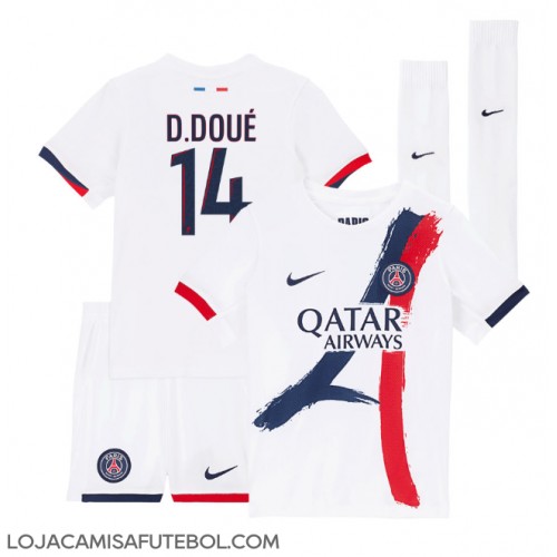 Camisa de Futebol Paris Saint-Germain Desire Doue #14 Equipamento Secundário Infantil 2024-25 Manga Curta (+ Calças curtas)